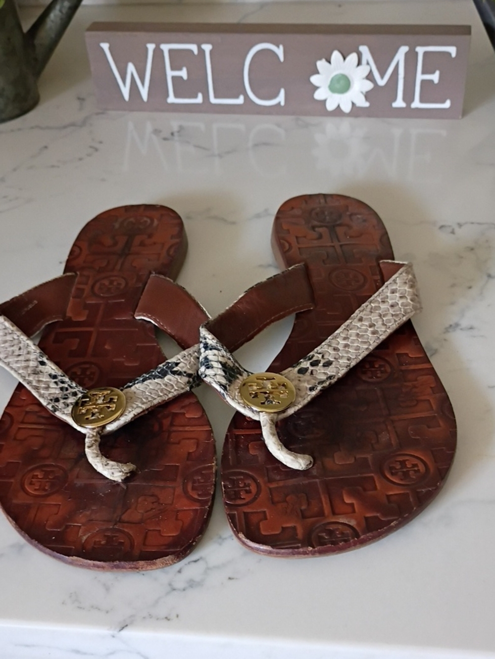 Tory Burch Snake-Print Miller Thong Sandals - Brown & Cream